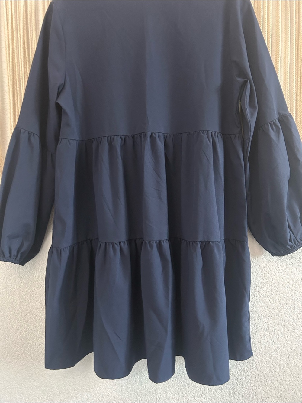 Navy Blue Tiered Babydoll Mini Dress Puff Sleeve Boho Cottagecore V Neck - Picture 10 of 14